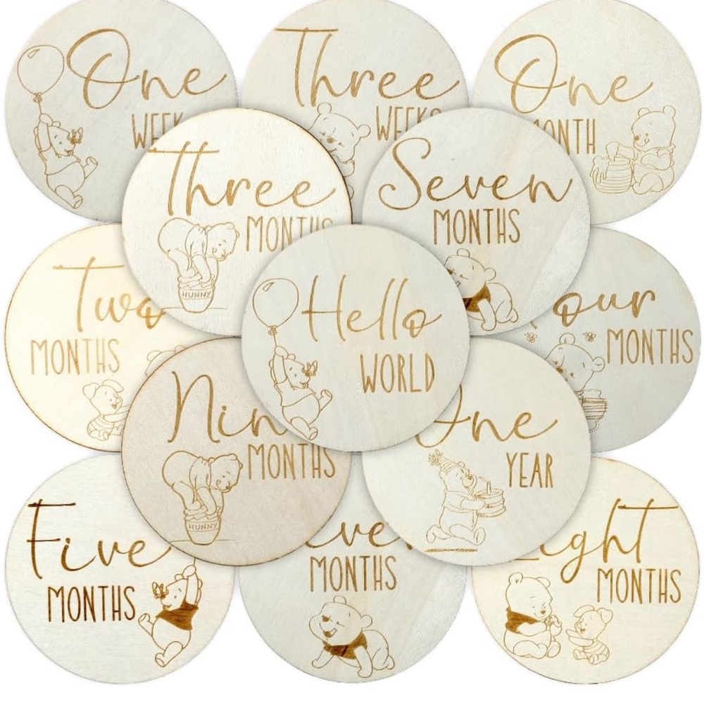 Wooden Baby Pooh Milestone discs
